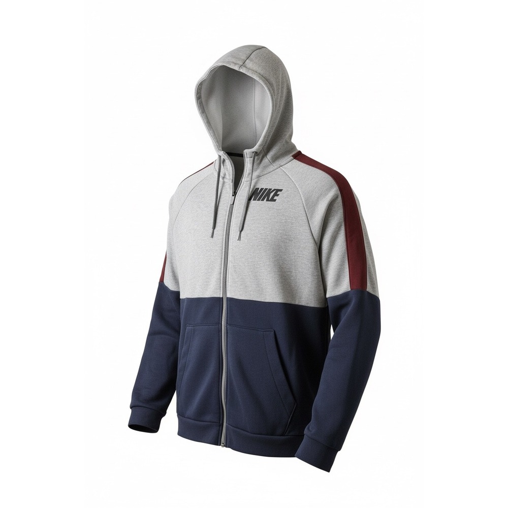 Nike‎ Mens Dri-FIT Full Zip Hoodie Colorblock Grey Navy Burgundy Medium